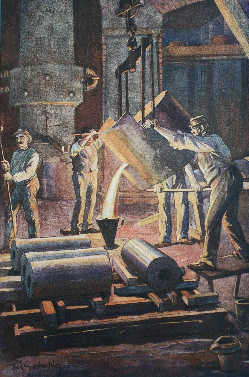 Slévárna železa, slévárna, lití roztaveného železa do forem od Unknown artist