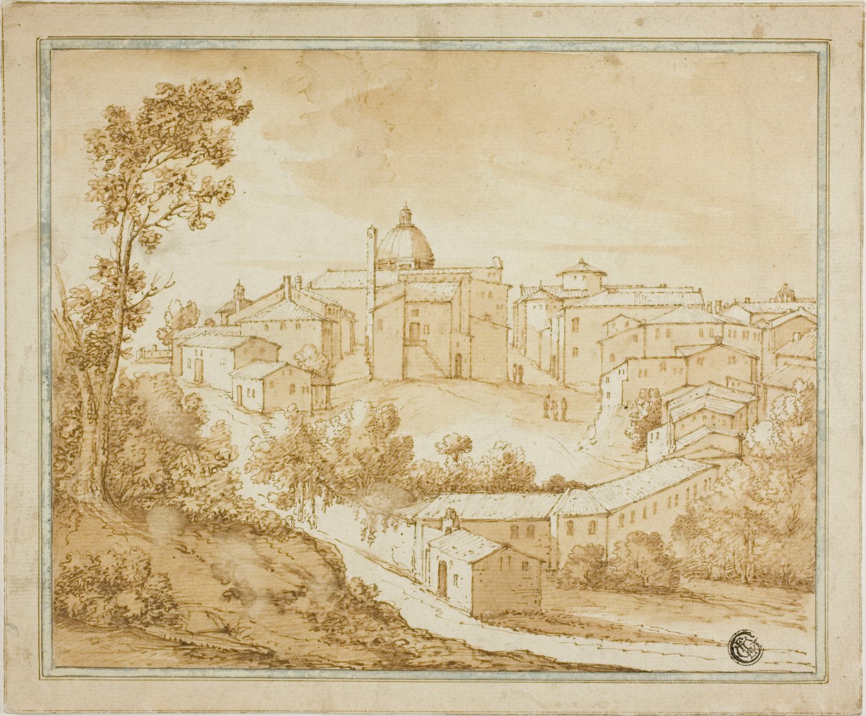Italské město s centrálním náměstím od Unknown artist