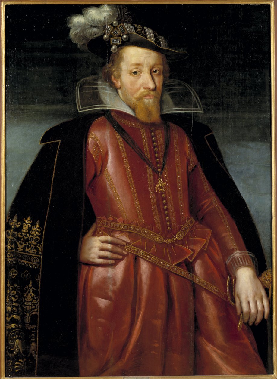 James Stuart, James VI King of Scotland a James I King of England and Ireland - Portrét anglického krále Jakuba I. (1566-1625), Anonym . Olej na dřevě. Rozměr: 115 x 86 cm. Národní muzeum Stockholm od Unknown artist