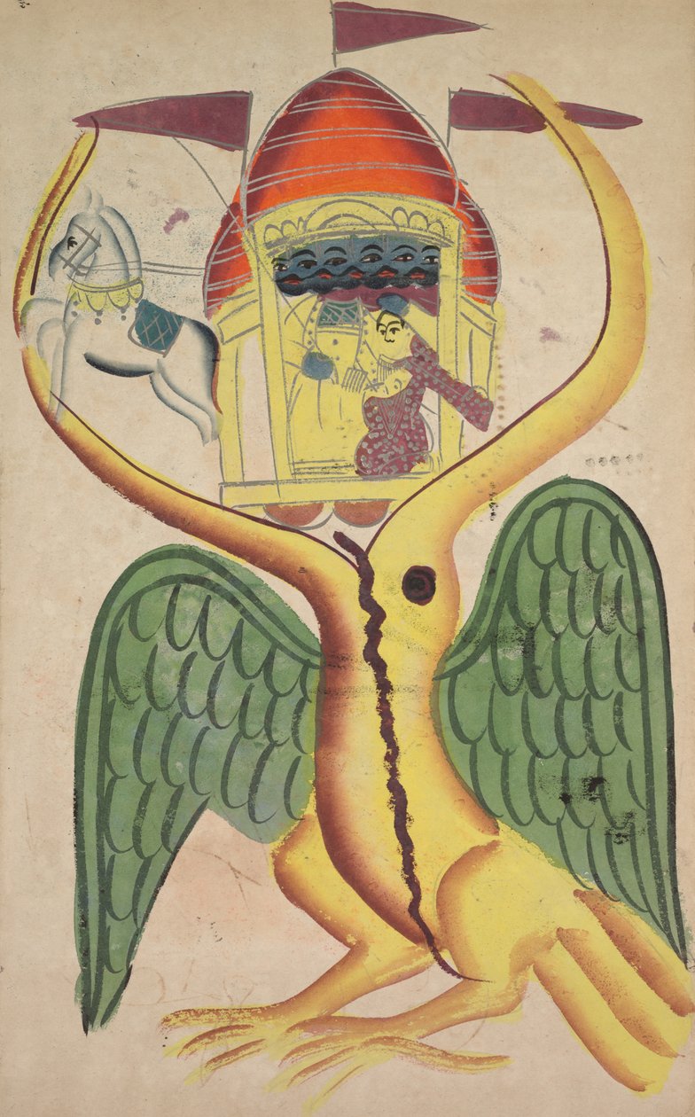Jatayu brzdí Ravanův vůz a snaží se zabránit únosu Sita (recto) od Unknown artist