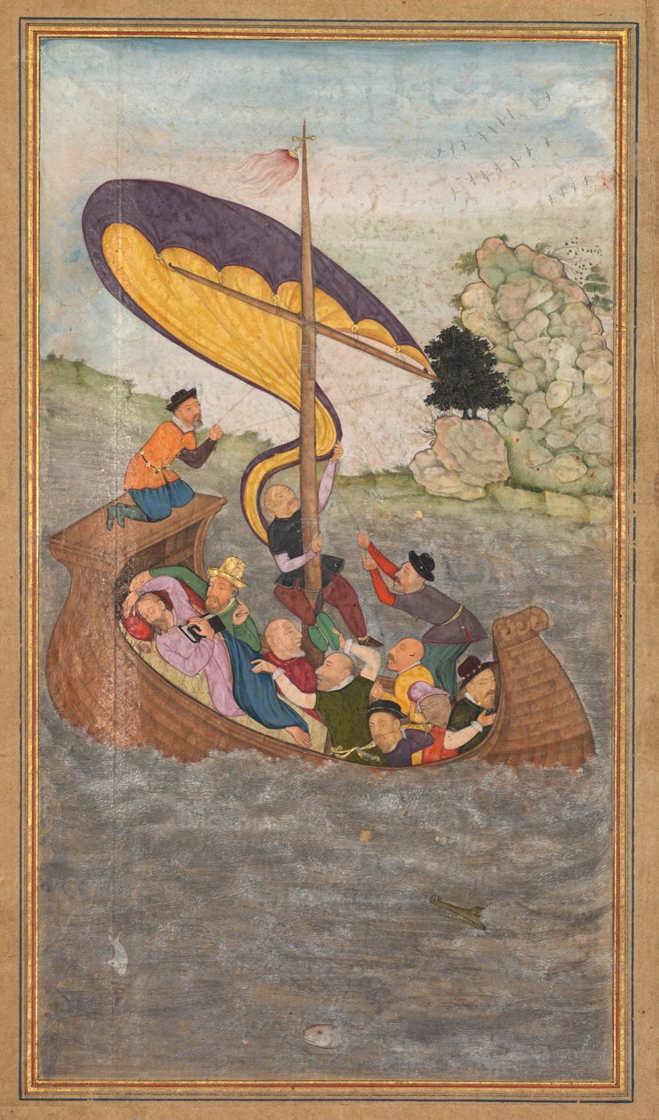 Ježíš se probouzí během bouře na Galilejském jezeře ze Zrcadla svatosti (Mir’at al-quds) otce Jeroma Xaviera od Unknown artist