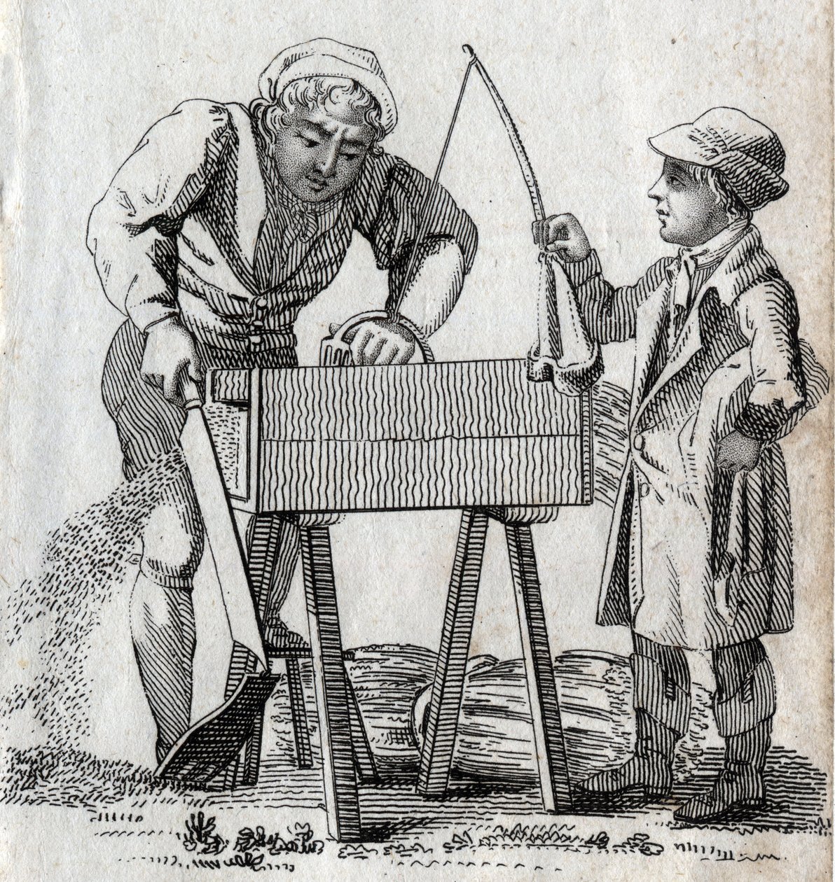 Truhlář a učeň. Rytina konce 18. století. Soukromá sbírka. od Unknown artist