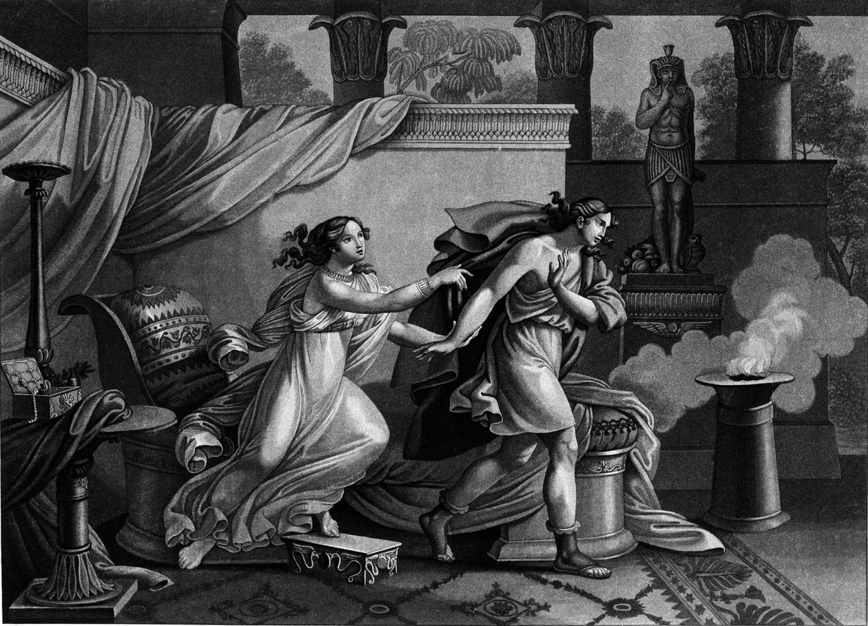 Joseph prchající před manželkou Putifara (Potifar) ve snaze svést litografii 19. století od Unknown artist