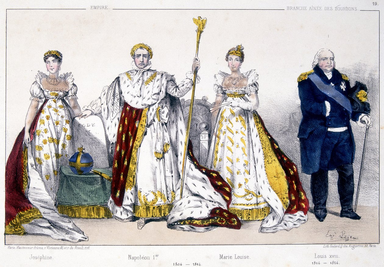 Joséphine, Napoleon 1er, Marie Louise a Louis XVIII - v „La Monarchie francaise en estampes““ od Unknown artist