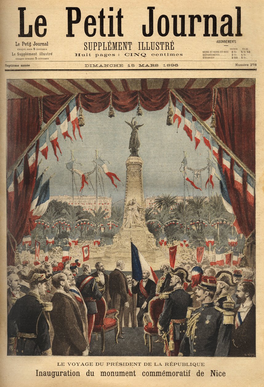 Cesta prezidenta republiky Felixe Faureho (1841-1899) na inauguraci památníku připomínajícího připojení hraběte z Nice k Francii. Rytina v „“Le petit journal““/1896. Selva sbírka. od Unknown artist