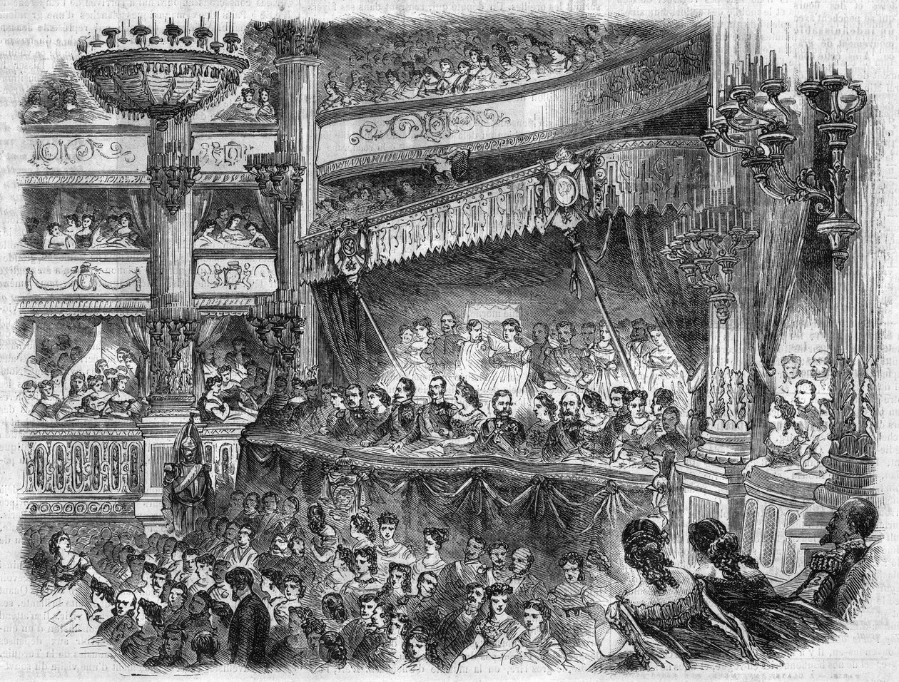 Cesta ruského císaře Alexandra II. (1818-1881) do Paříže: Gala prezentace v Opeře Garnier. Gravírování v „“L