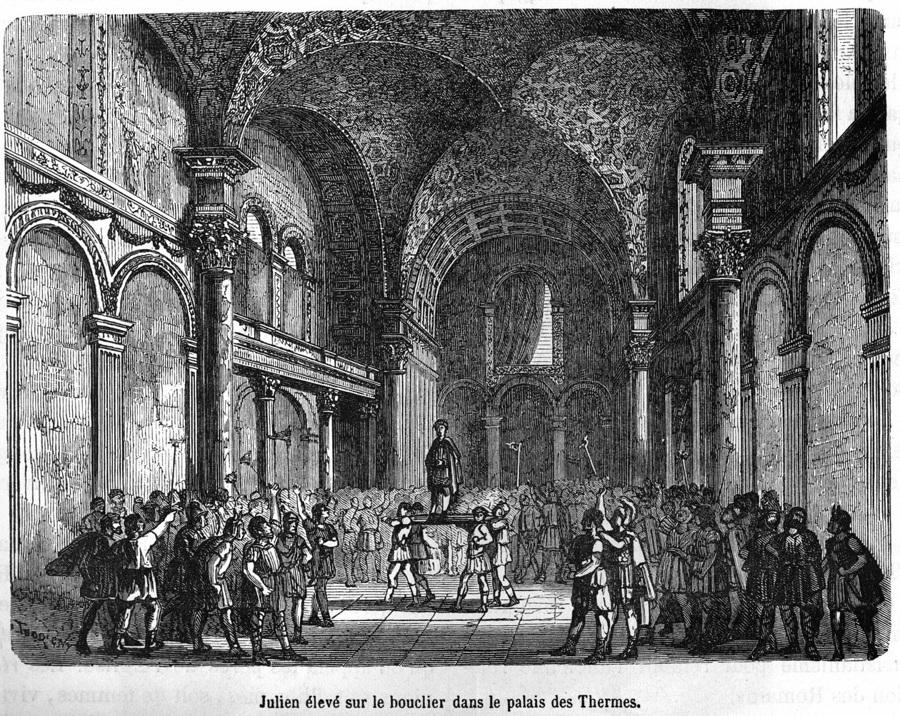 Julien (Flavius Claudius Julianus 331 - 363) vychovaný na Štítu v Thermal Palace - v Histoire de France Henri Martinem, sd. 19. století od Unknown artist