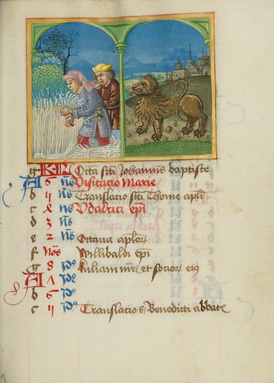 Červenec Kalendář Strana; Žně; Leo od Unknown artist