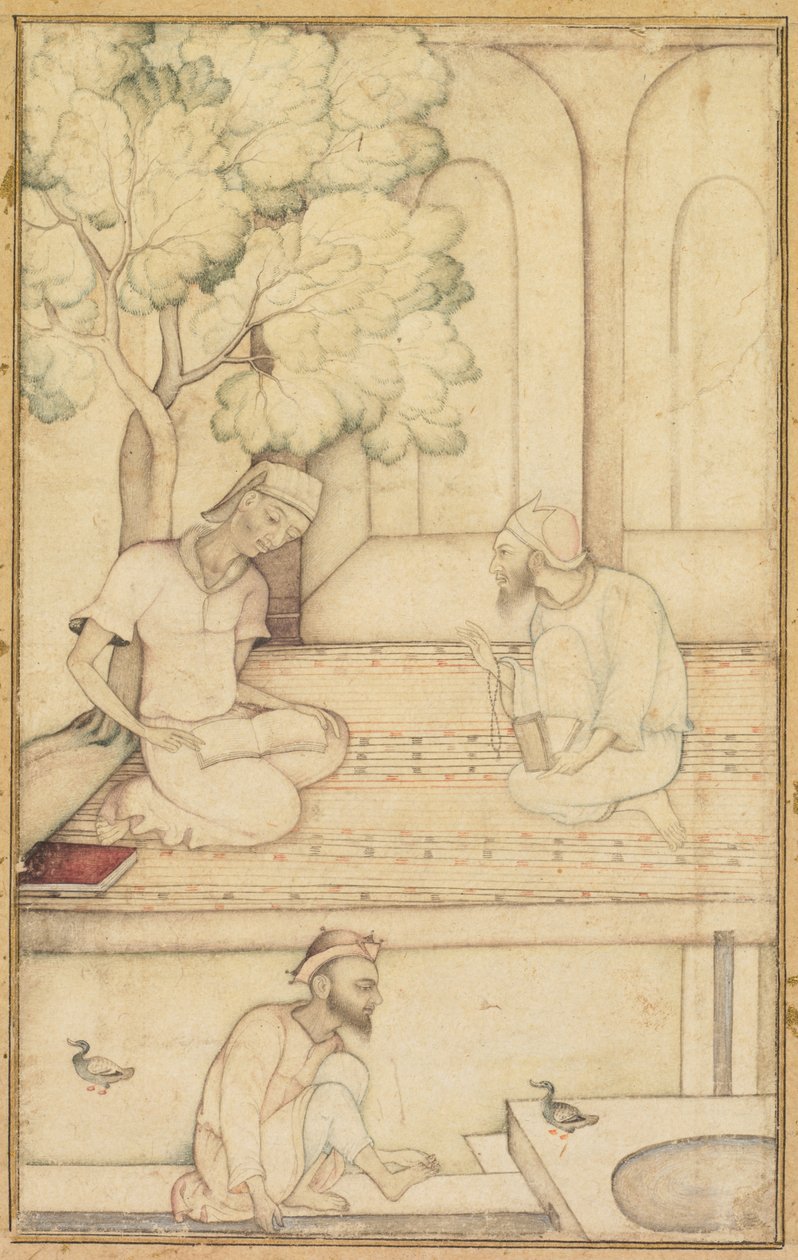 Kabir a dva následovníci na terase (recto) od Unknown artist