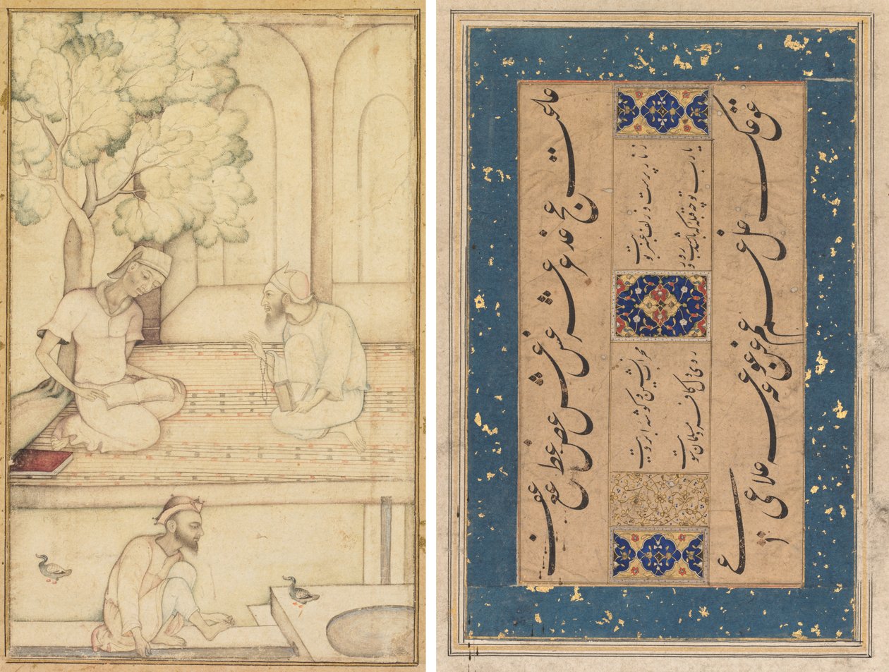 Kabir a dva následovníci na terase (recto); kaligrafie (verze) od Unknown artist