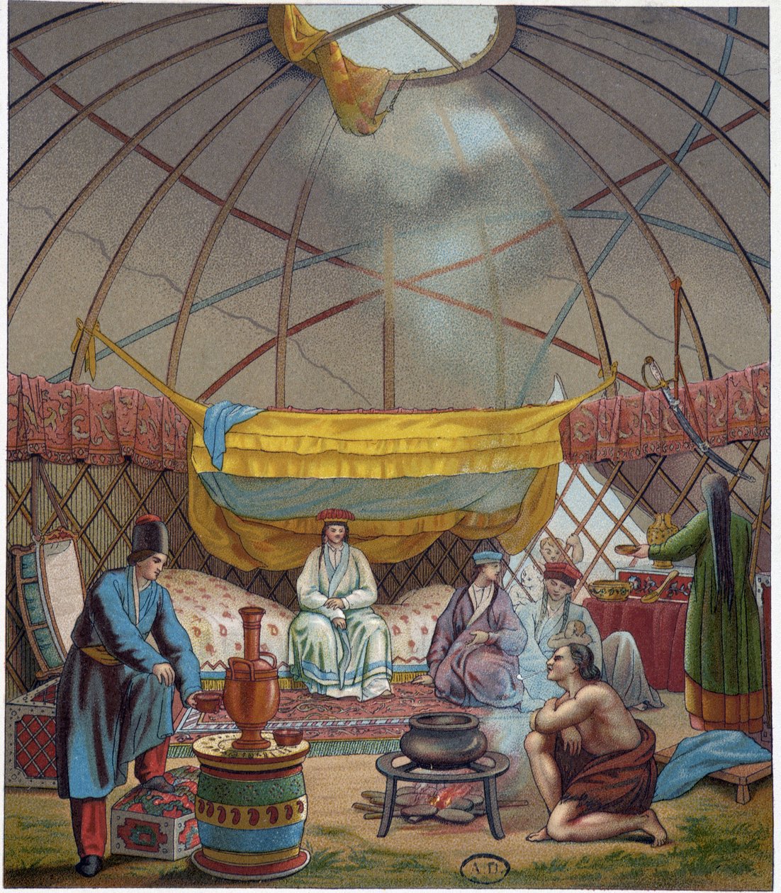 Kalmouk (ruští nomádi) v jejich jurtě od Unknown artist