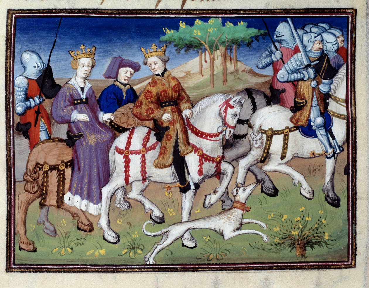 Král Filip VI. z Valois a Bílá královna Navarry (?) Začátek lovu Miniatura převzatá z „Knihy lovu“““ od Gastona III. Phoeba, hraběte z Foix, lorda z Bearnu (1331-1391) od Unknown artist