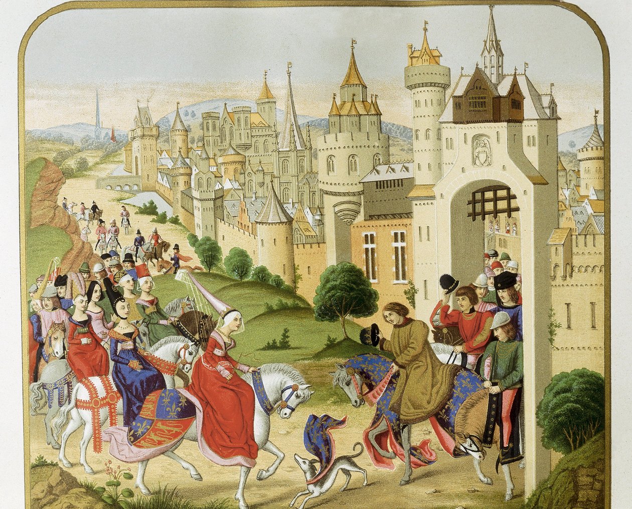 "" Francouzský král Karel IV. přijal návštěvu své sestry anglické královny Isabely Francouzské (1292-1358), manželky Eduarda II., která se sem přišla uchýlit "" Podle kronik Jeana Froissarta. Barcelona 19. století. Katalánská královská Sant Jordi od Unknown artist