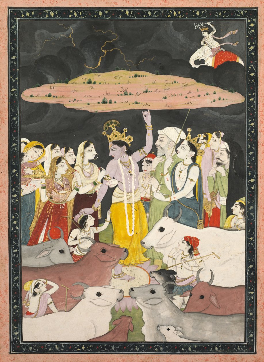 Krišna zvedá horu Govardhan od Unknown artist
