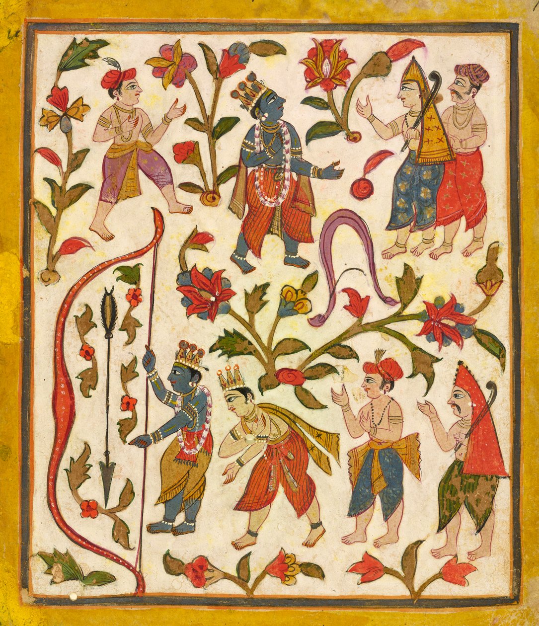 Krišna a luk, folio 24 z ‚Tula Ram‘ <em>Bhagavata Purana</em> od Unknown artist
