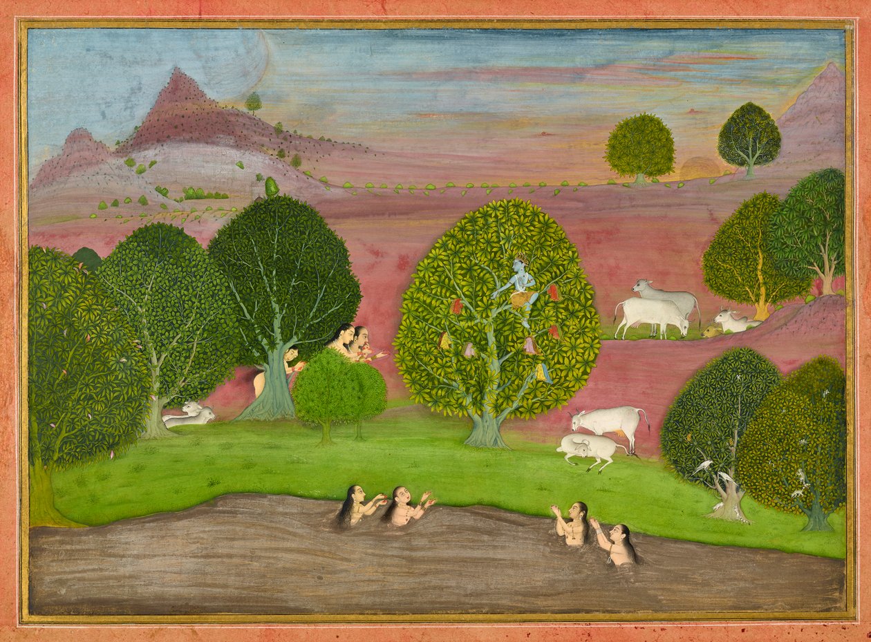 Krišna krade oblečení gópí, folio z <em>Bhágavata Purány</em> od Unknown artist