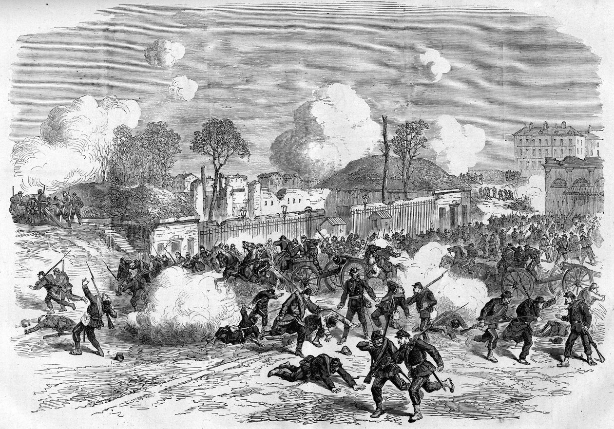 Pařížská komuna v roce 1871. Obrana Porte Maillot ze strany federací (komunardů). od Unknown artist