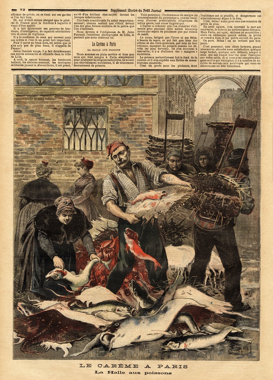 La Halle aux poissons de Paris. Rytina v „“Le petit journal“““ 4.3.1893. Kolekce od Selvy. od Unknown artist