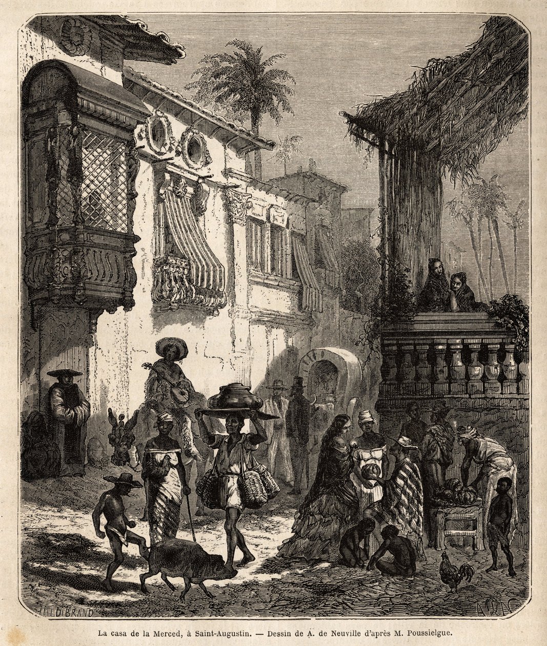La casa de la Merced (nyní Mercy Street) v Saint Augustine, nejstarší město ve Spojených státech amerických (Spojené státy), založené Španěly v roce 1565; hlavní ulice města, malá a zalidněná, s různými zvířaty a jedinečnou směsí různých amerických t od Unknown artist