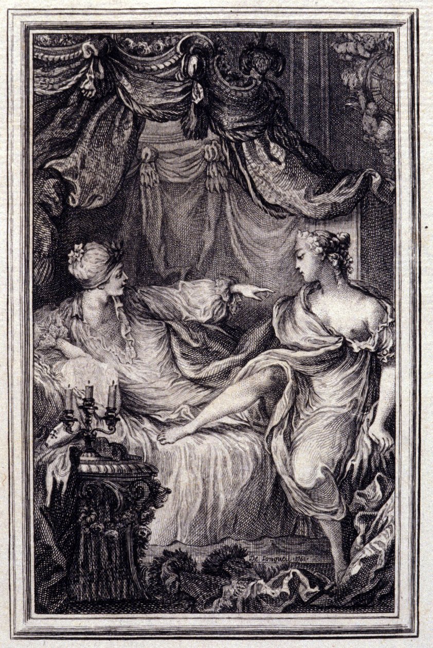 Láskyplná kurtizána v „Pohádkách a povídkách ve verších“ od Jeana La Fontaina. 1762. od Unknown artist