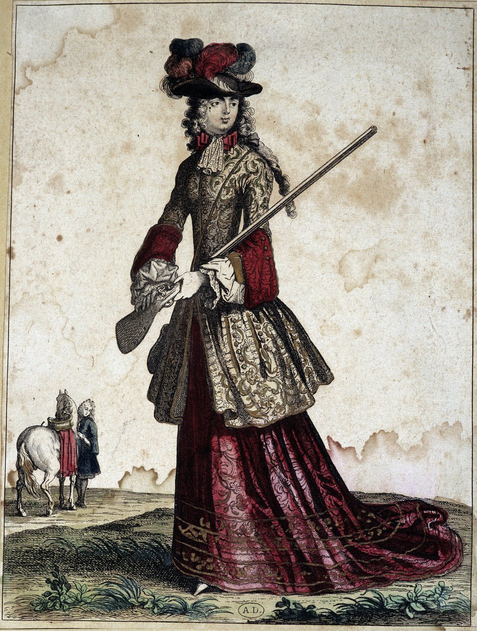 Dáma na lovu - rytina od Unknown artist