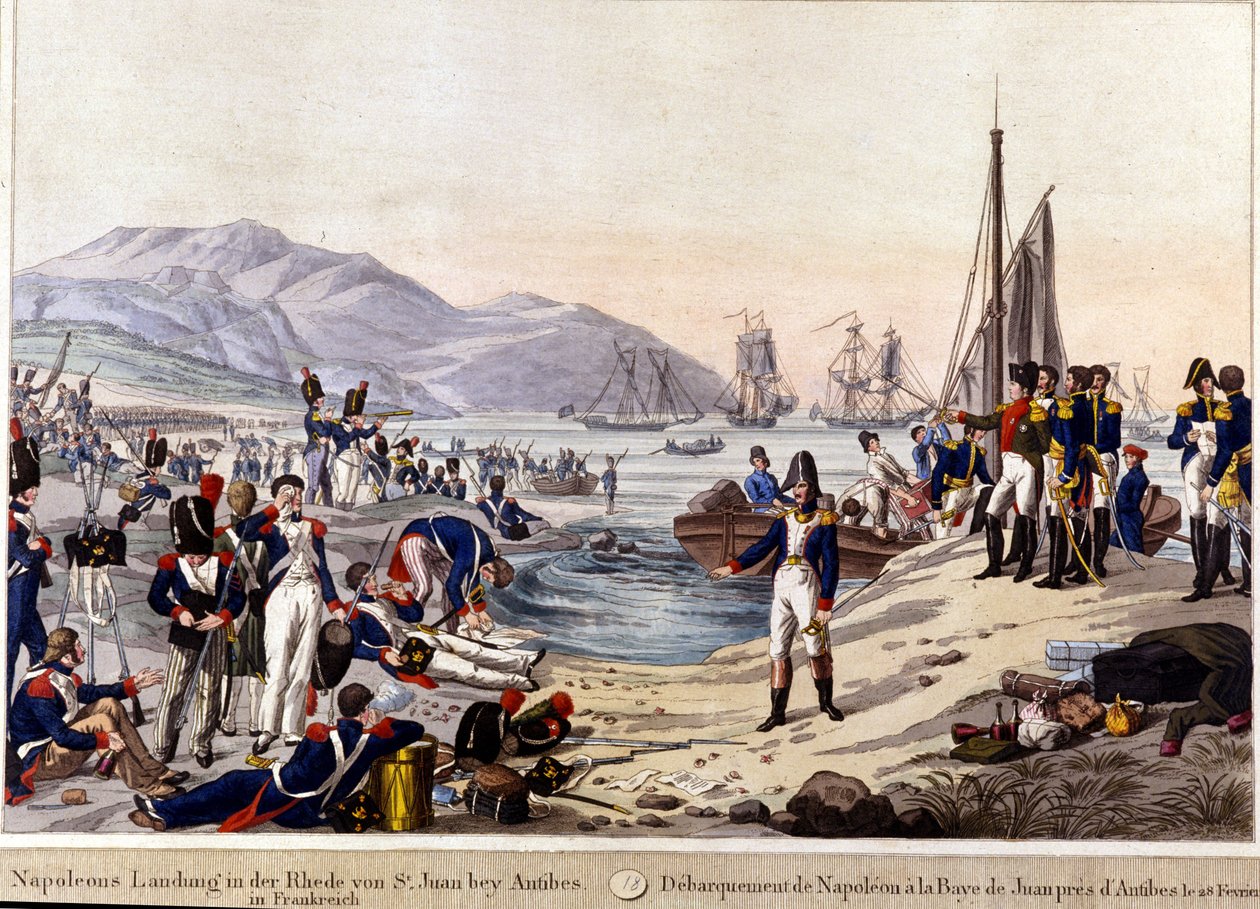 Vylodění Napoleona I. v Antibes v roce 1815. Rytina z 19. století. od Unknown artist