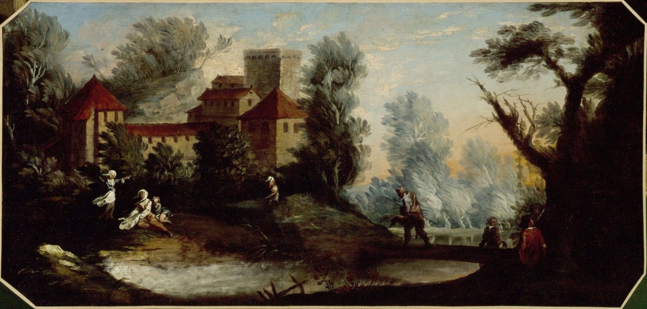 Krajina s opevněným hradem. Mezi lety 1701 a 1800 (olej) od Unknown artist