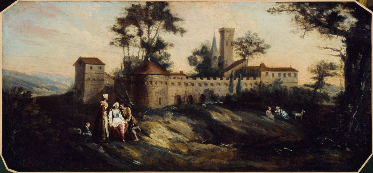Krajina s opevněným hradem. Mezi lety 1701 a 1800 (olej) od Unknown artist