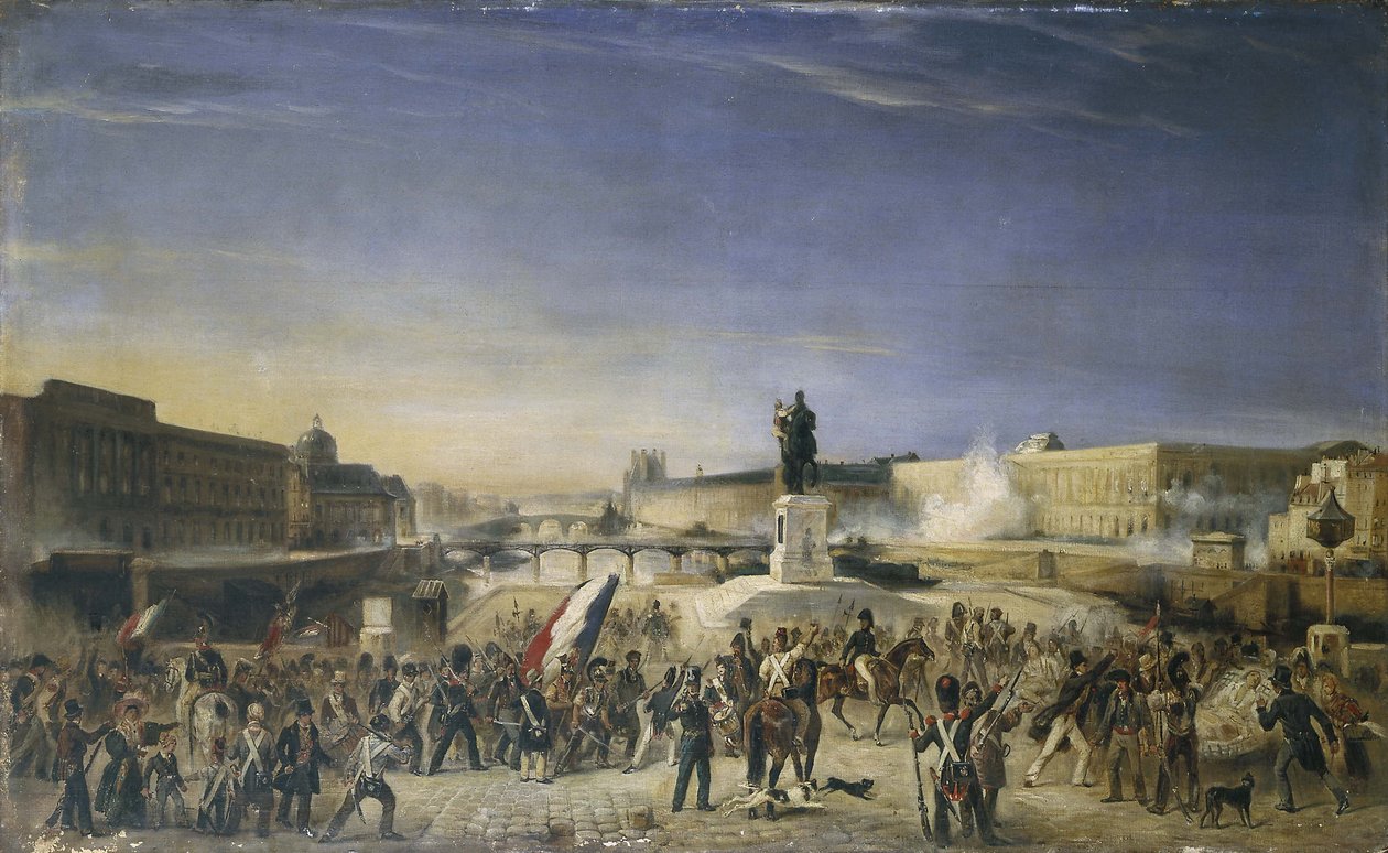 Útok na Louvre, 29. července 1830, pohled na Pont-Neuf, v roce 1830 (olej na plátně) od Unknown artist