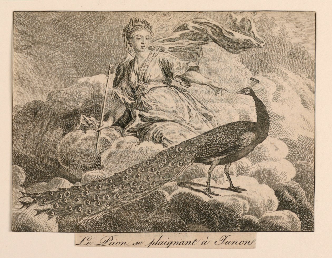 „Páv si stěžuje Juno“ z La Fontainových bajek od Unknown artist