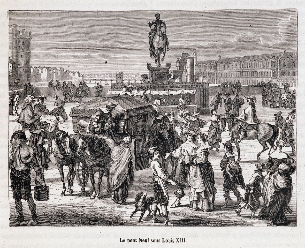 Le Pont Neuf za Ludvíka XIII. - Rytina 19. století od Unknown artist