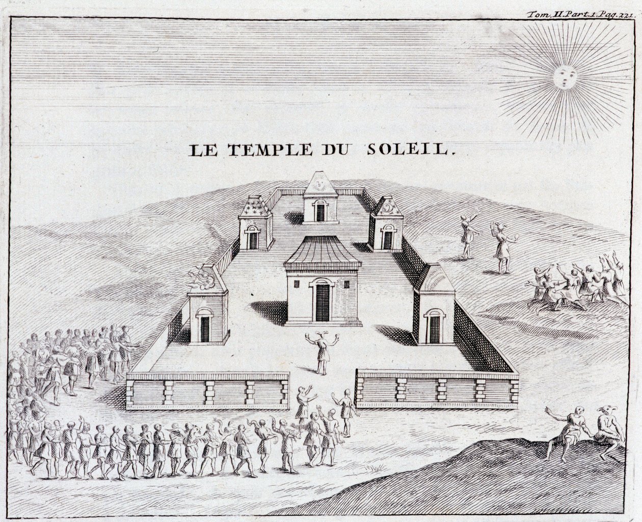 Chrám Slunce - v „Historické cestě Jižní Ameriky na příkaz španělského krále““ od Dona Georgese Juana a Dona Antoina de Ulloa, T.II, ed. Jombert, Královská knihovna, Paříž od Unknown artist