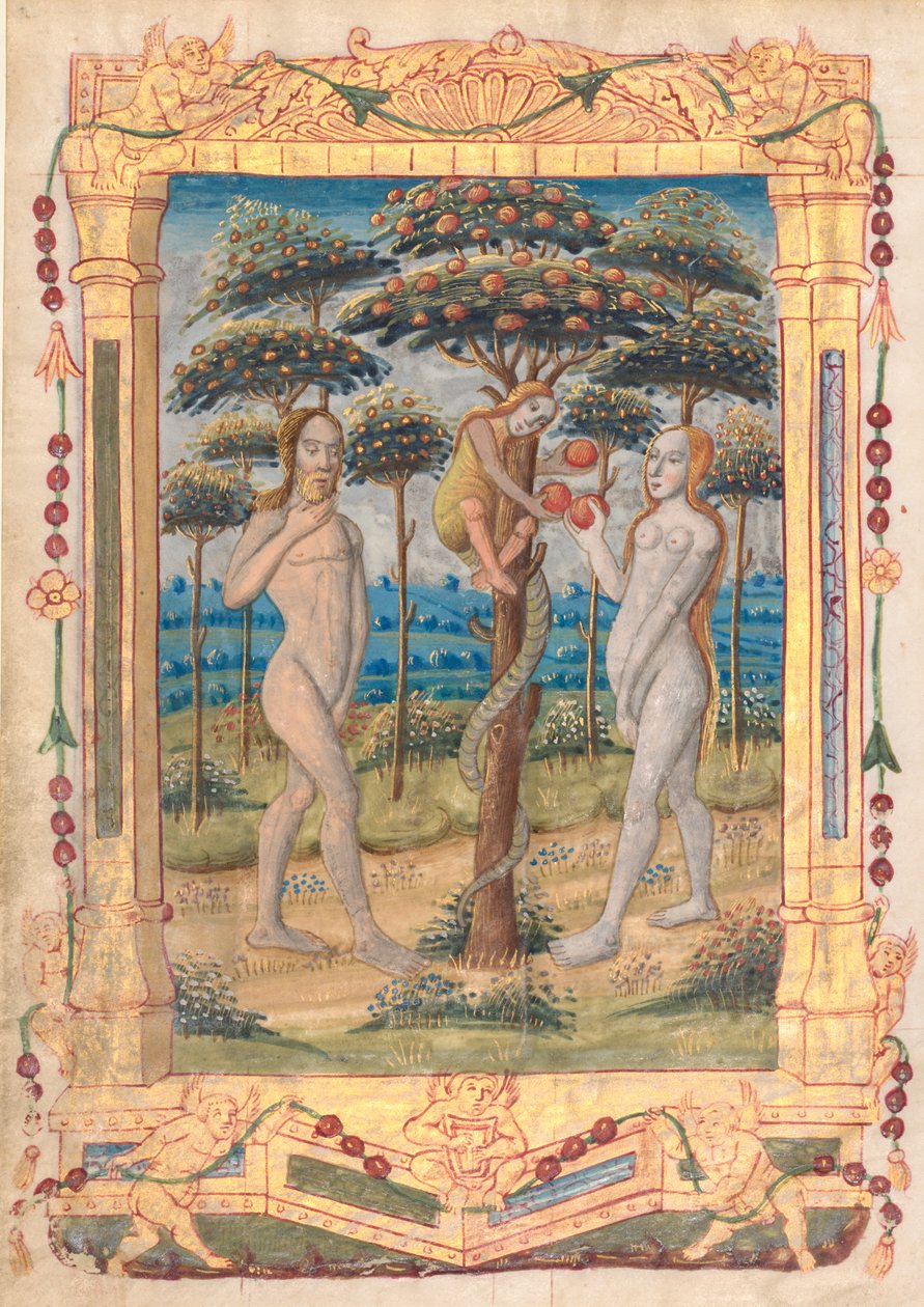 List z knihy hodin: Adam a Eva a pád člověka (prefatická miniatura k úřadu Panny Marie) (recto) od Unknown artist