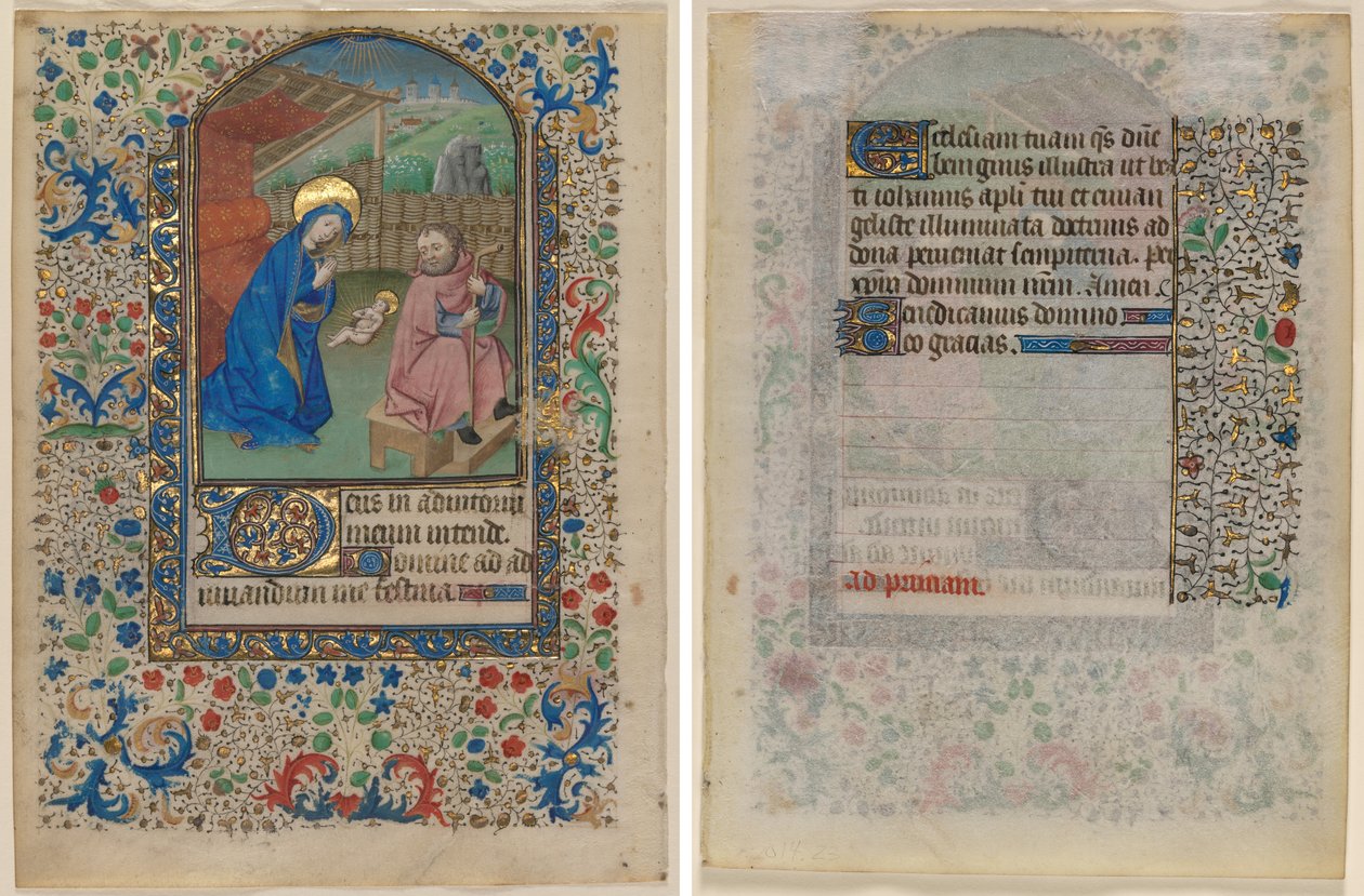 List z knihy hodin: Narození Páně (recto) a text (verso) od Unknown artist