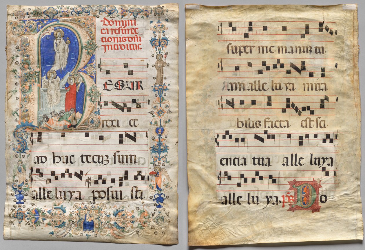 List z graduálu: Historická iniciála R: Vzkříšení (recto) a Initial D (verze) od Unknown artist