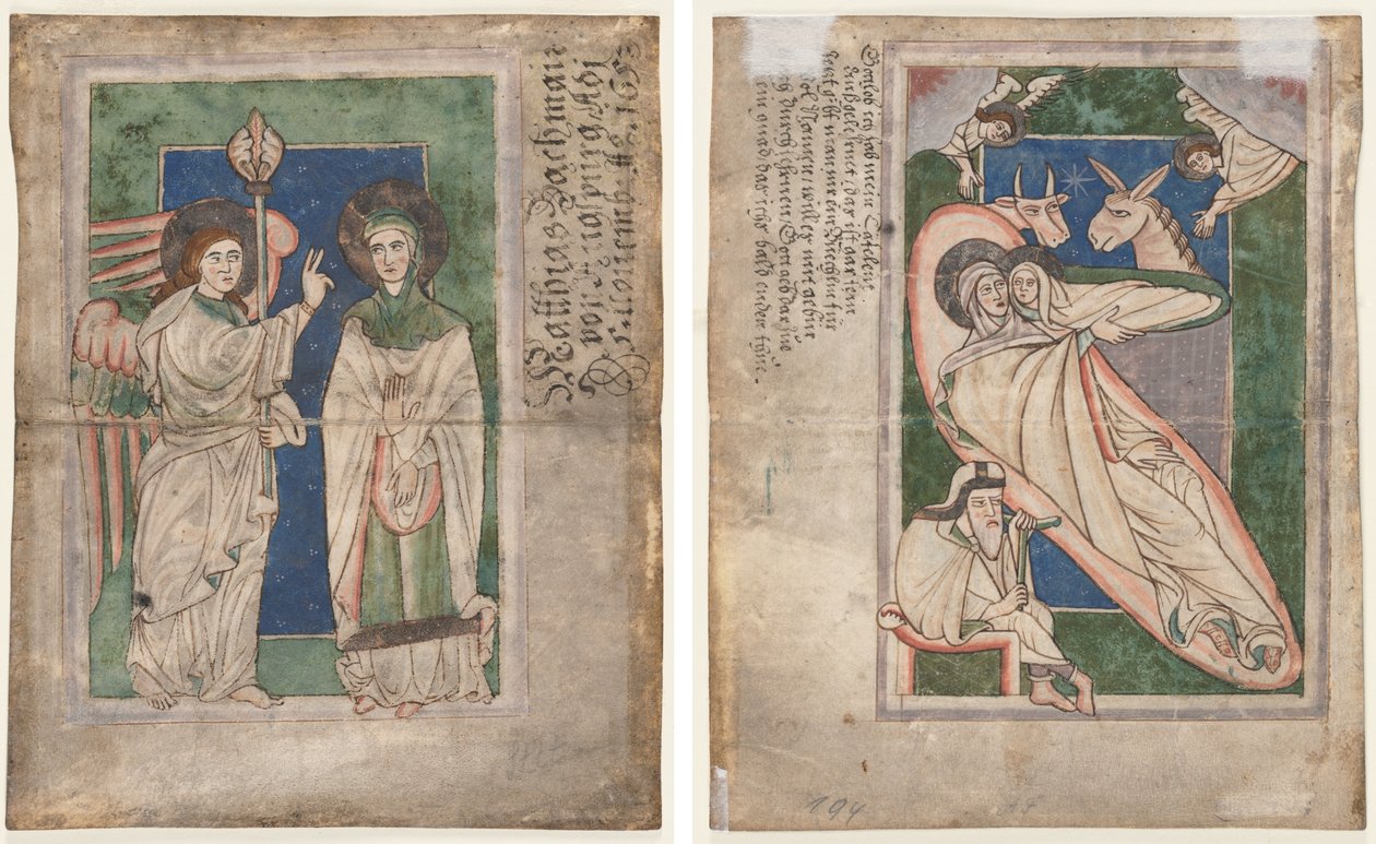 List ze žaltáře(?): Zvěstování (recto); Narození Páně (na druhou stranu) od Unknown artist