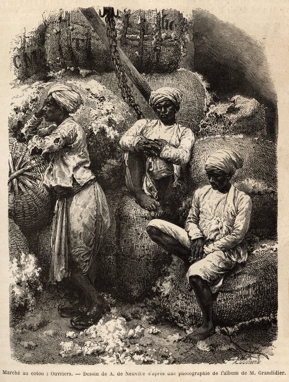 Les ouvriers Parsi au repos, au marche au coton de Bombay.Graving à illustration le voyage dans les provincis meridionales de l
