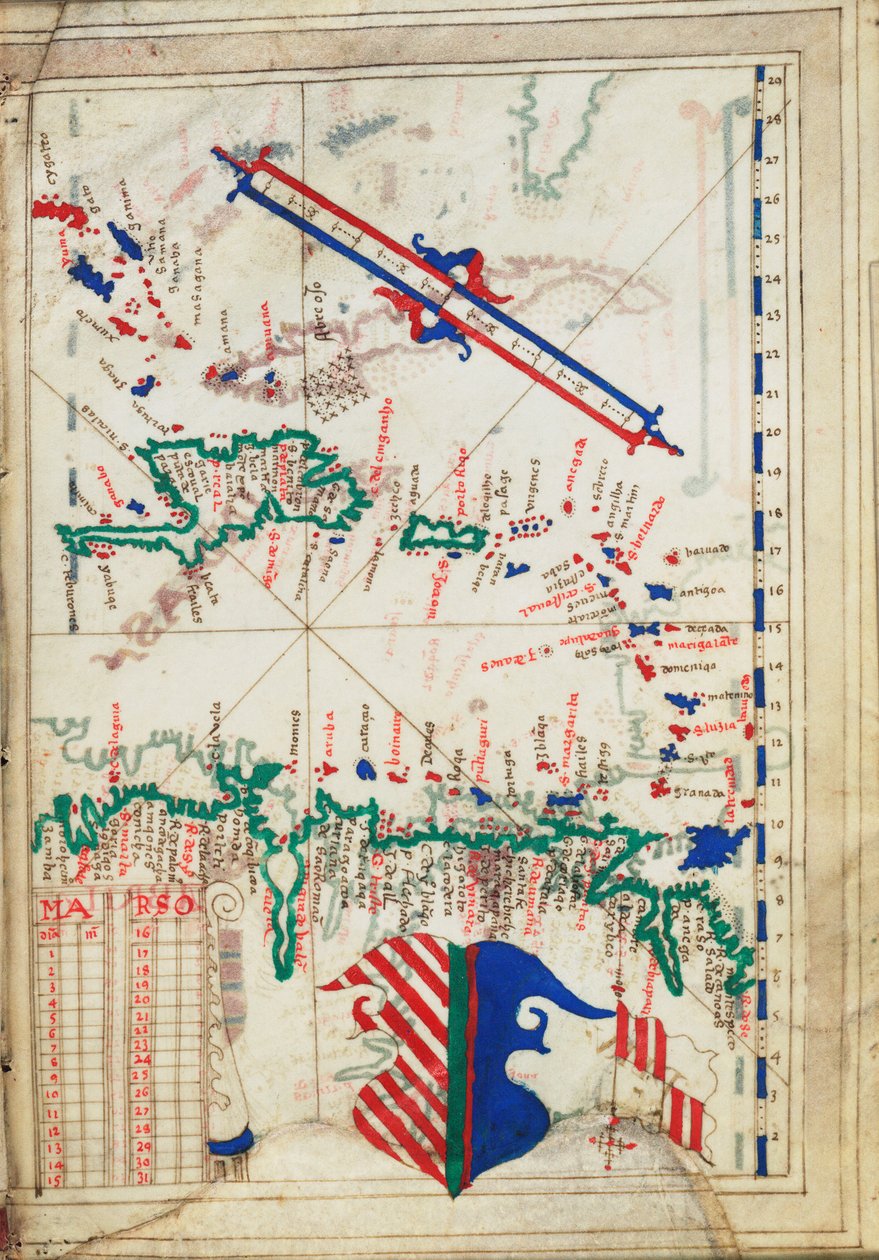 Malé Antily a Karibské moře, asi 1550-60 (pergamen) od Unknown artist