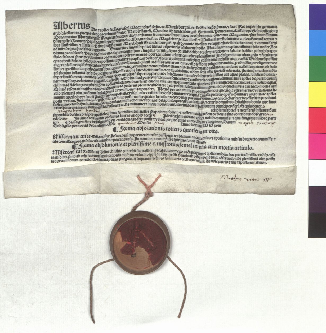 Odpustkový dopis Alberta Braniborského (1490-1545), arcibiskupa z Mohuče, z pověření papeže Lva X. (Jan de Medici) od Unknown artist