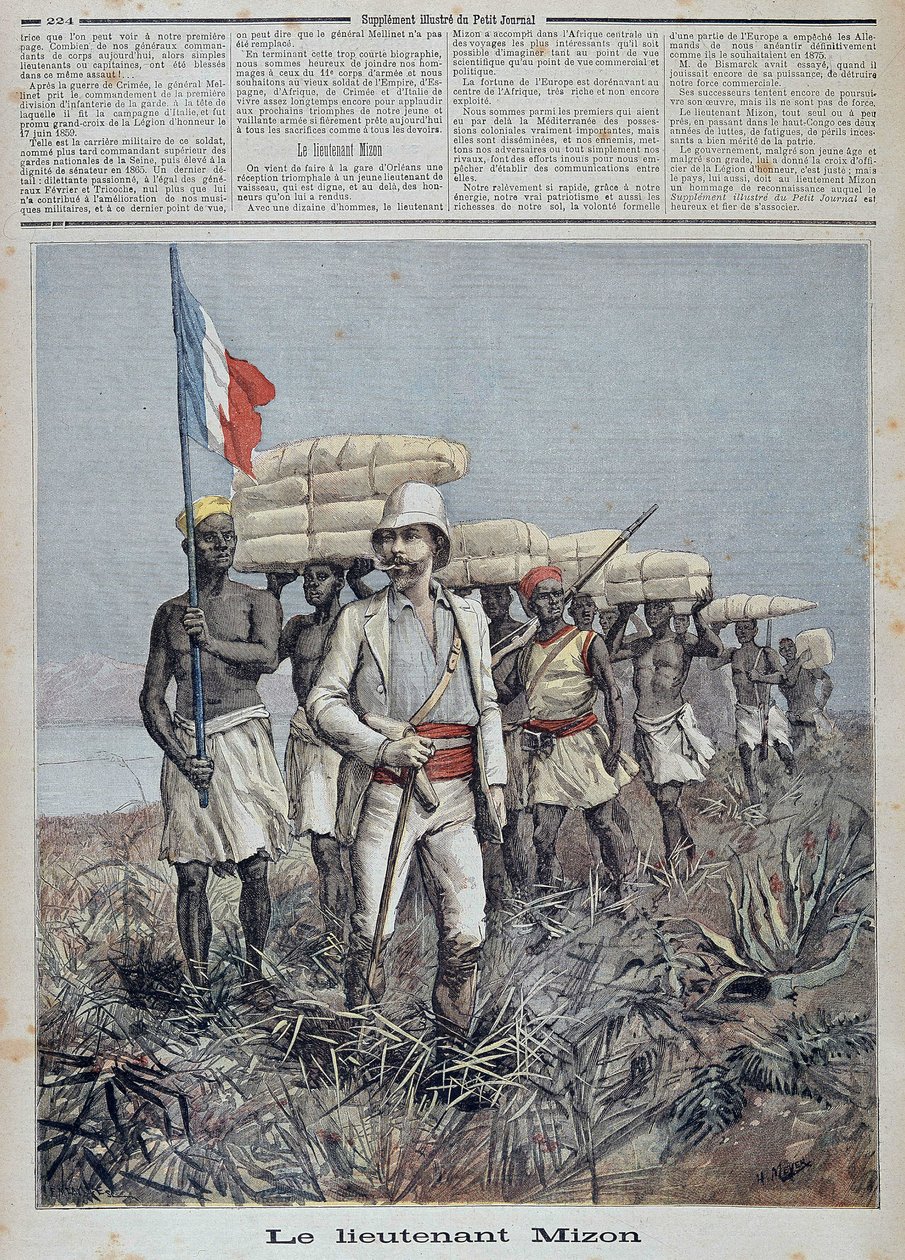 Poručík Mizon vede průzkumnou kolonu ve střední Africe – v „“Le petit journal““ z 09.07.1892 od Unknown artist