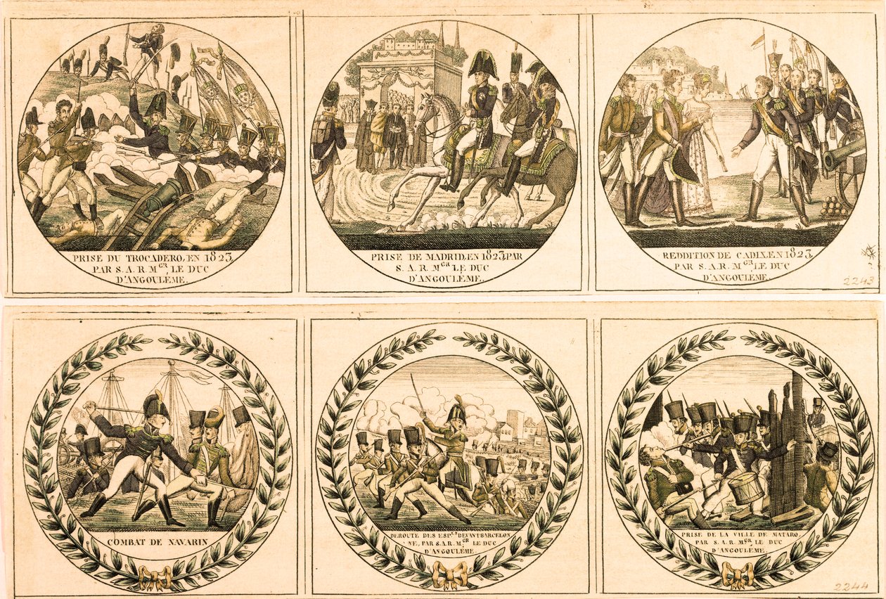 Louis Antoine (Louis-Antoine) z Bourbonu, vévoda z Angouleme (Louis de France nebo Louis XIX (1775-1884) během španělské expedice v roce 1823: dobytí Trocadera, dobytí Madridu, kapitulace Cádizu, bitva u Navarinu, za Španělština před Barce od Unknown artist