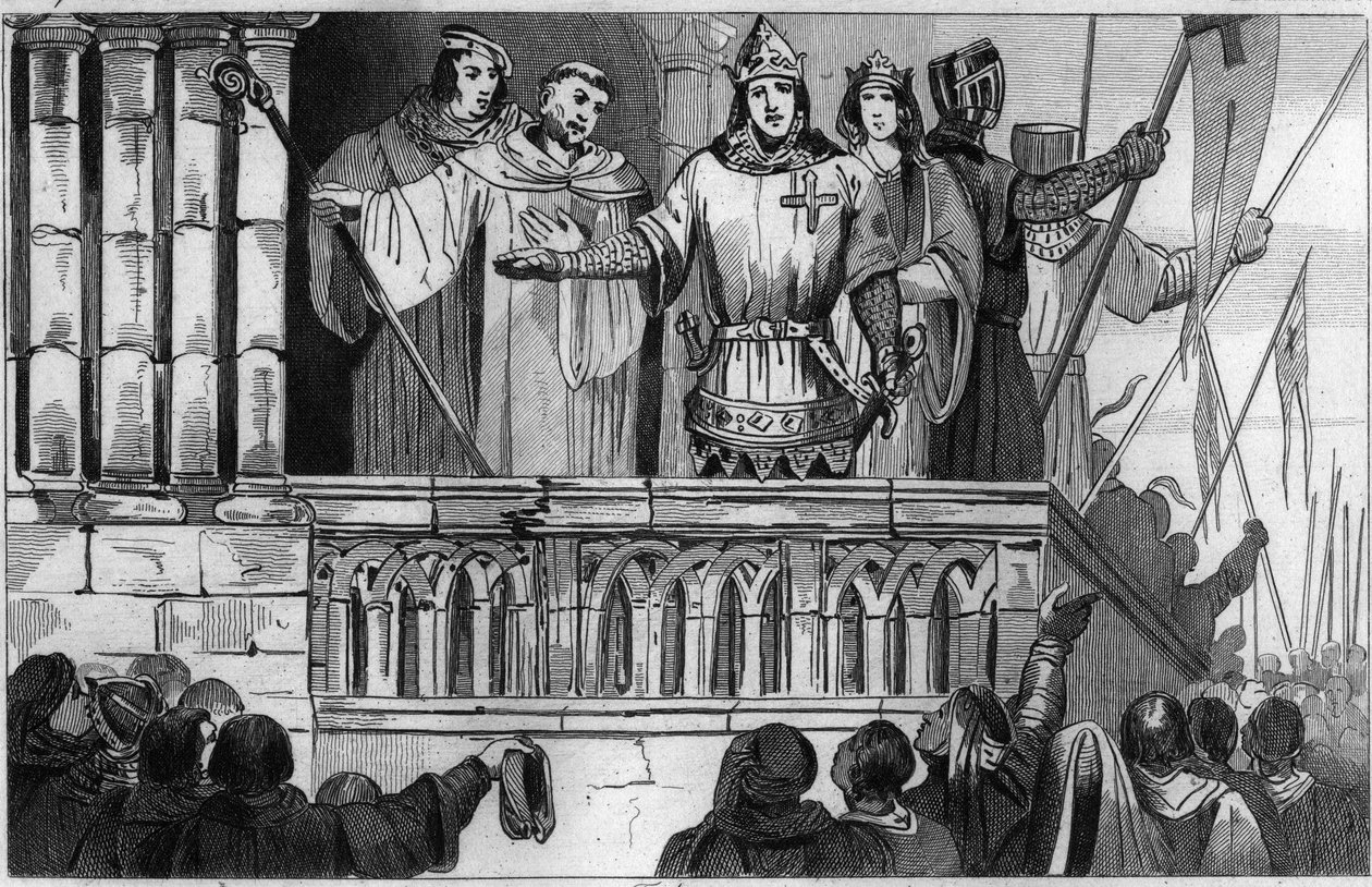 Ludvík VII. (1120-80) Mladý získává podporu pro druhou křížovou výpravu v roce 1144 - Ludvík VII. podniká 2. křížovou výpravu na radu svatého Bernarda de Clairvaux (San Bernardo di Chiaravalle) - Rytina 1825 v „Histoire de France zastoupená synoptickou od Unknown artist