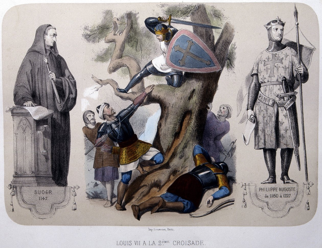 Ludvík VII. bojuje proti Saracénům během 2. křížové výpravy - litografie, konec 19. stol. od Unknown artist