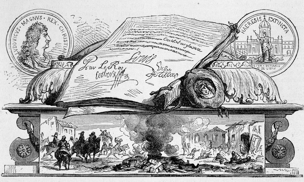Ludvík XIV podepsal revokaci úpravy Nantes. od Unknown artist