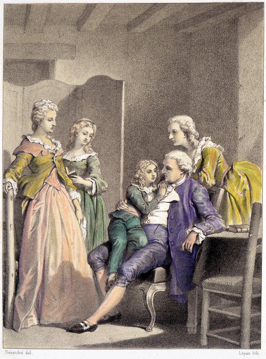 Ludvík XVI., Marie Antoinetta a Ludvík XVII. uzavřeni v chrámu od Unknown artist