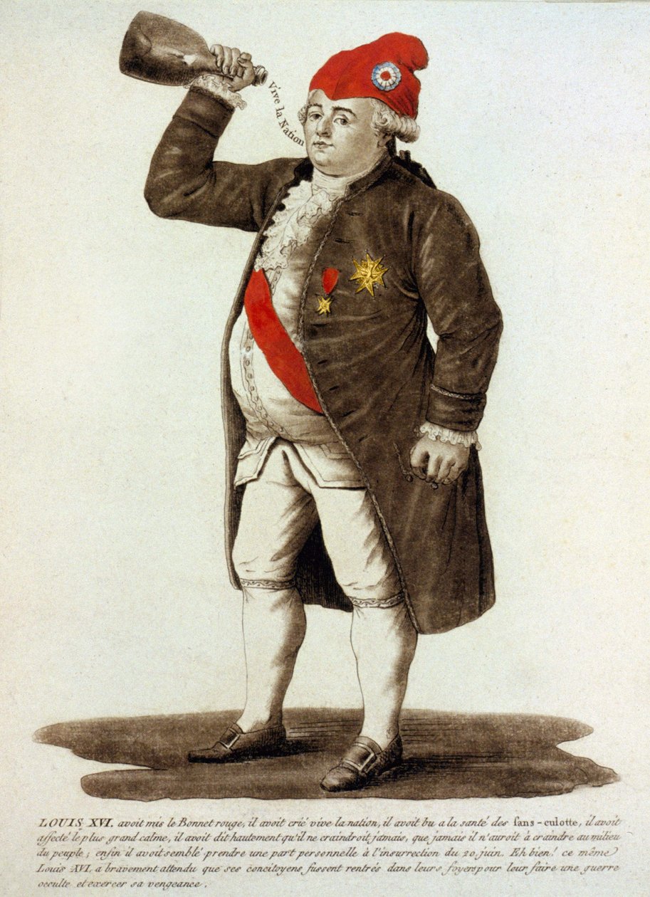 Ludvík XVI. s frygickou čepicí a pitím v láhvi od Unknown artist