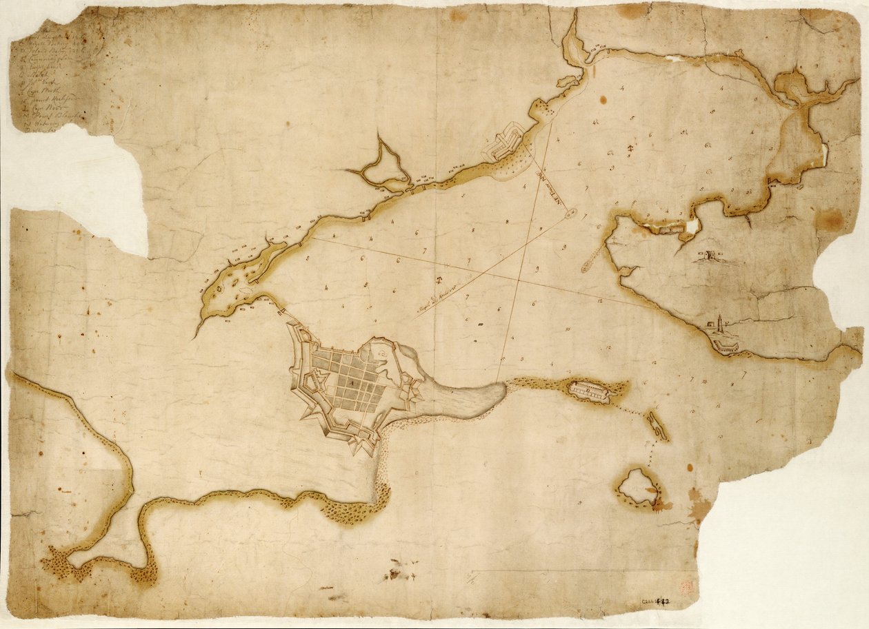 Pevnost a přístav Louisburg, Cape Breton, asi 1745 (rukopis) od Unknown artist