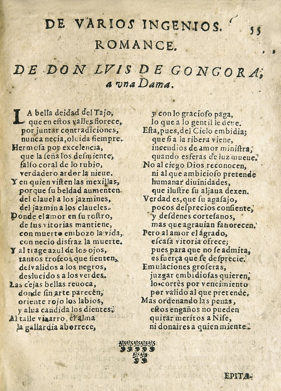 Luis de GOGOORA Y ARGOTE "Romance a una dama" (tisk) od Unknown artist