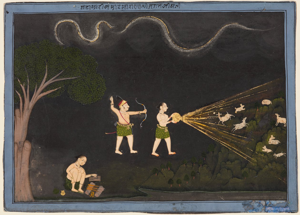 Maharana Jagat Singh II z Mewar (r. 1734–51) Oblečený jako Bhil, lovící jeleny v noci od Unknown artist