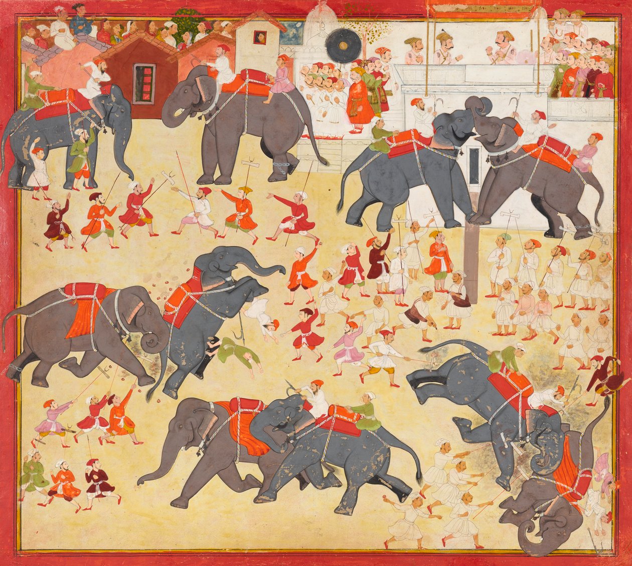 Maharana Raj Singh pozoruje souboj slonů od Unknown artist